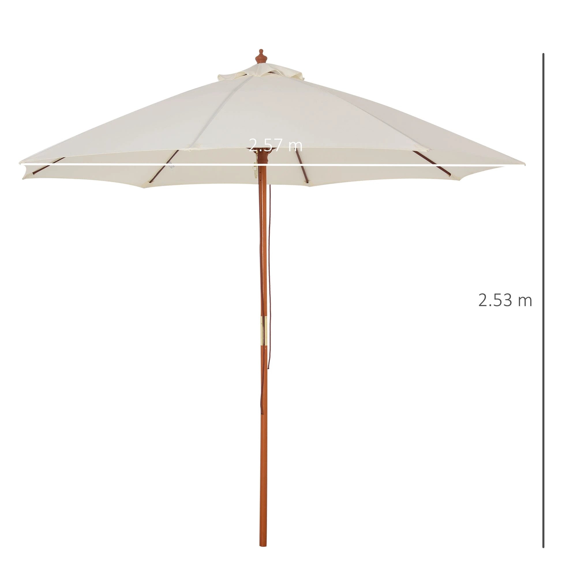 Outsunny 2.5m Wood Garden Parasol Sun Shade Patio Market Umbrella Canopy with Top Vent - Parasol