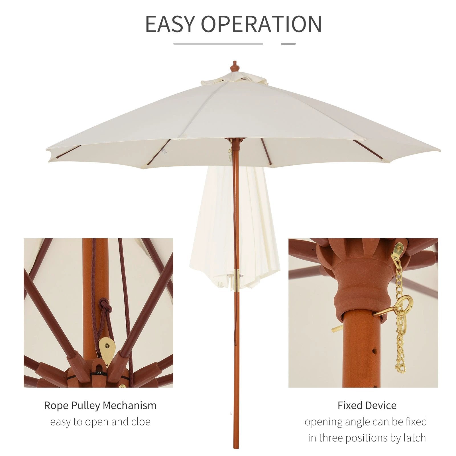 Outsunny 2.5m Wood Garden Parasol Sun Shade Patio Market Umbrella Canopy with Top Vent - Parasol