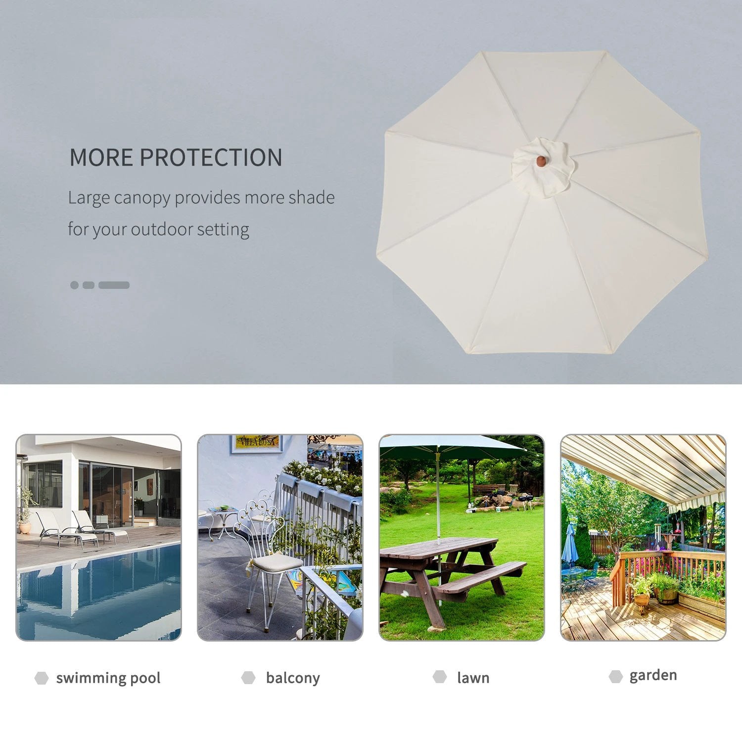 Outsunny 2.5m Wood Garden Parasol Sun Shade Patio Market Umbrella Canopy with Top Vent - Parasol