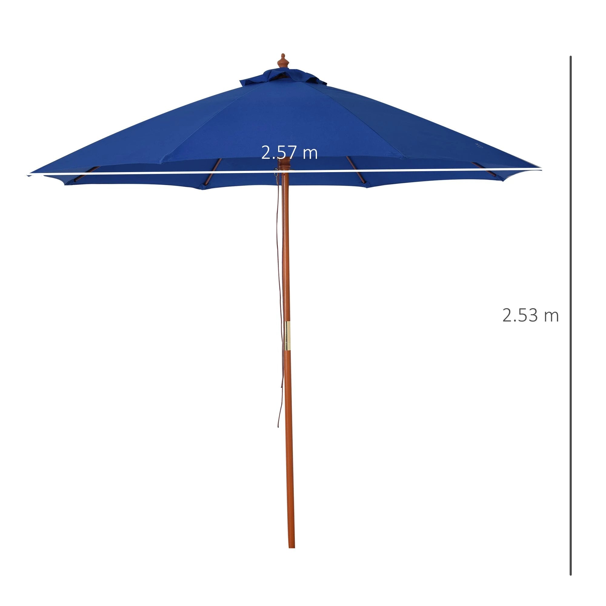 2.5m Wood Garden Parasol Sun Shade Patio Market Umbrella Canopy with Top Vent by Outsunny