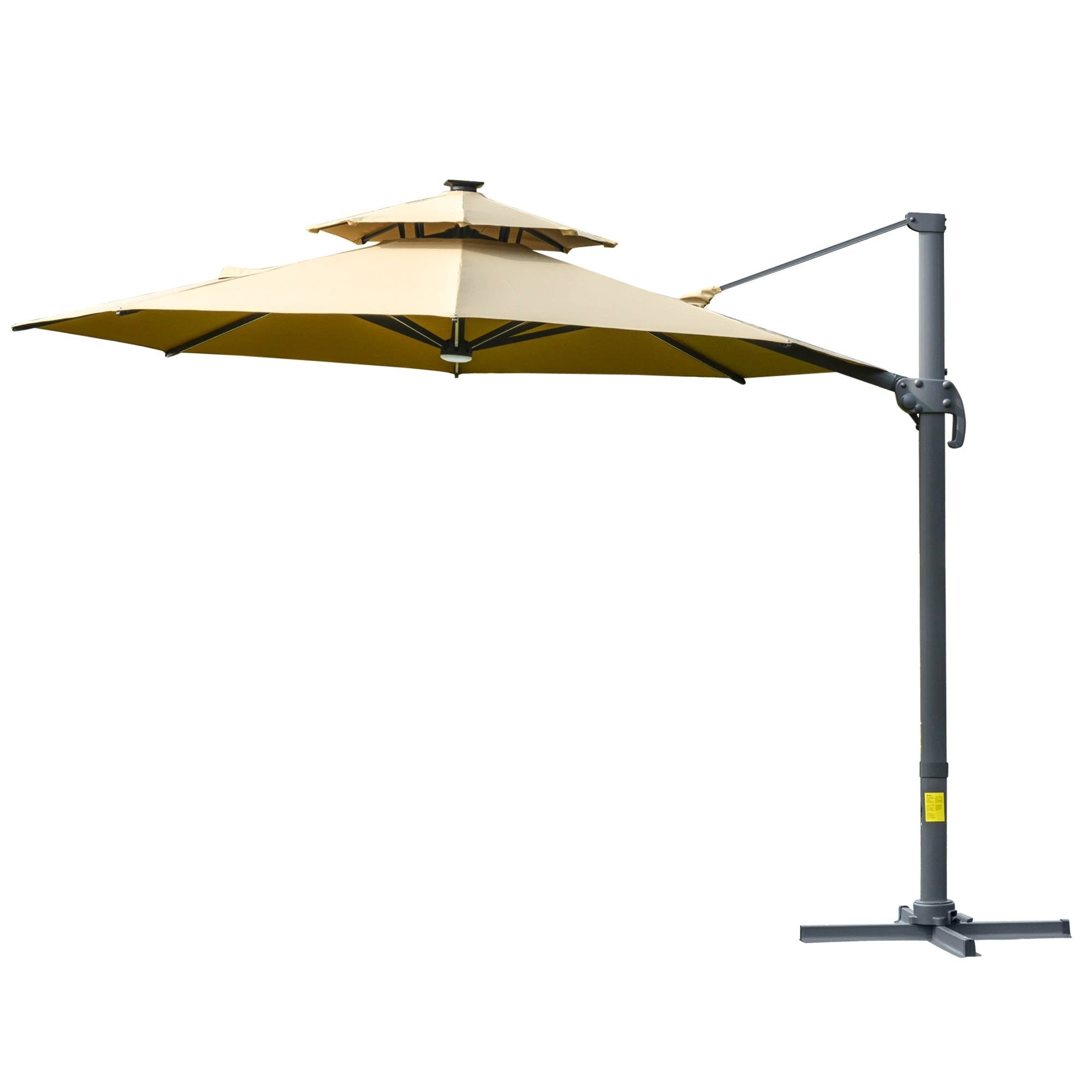 3m Cantilever Parasol w/ Solar Lights Power Bank Garden Umbrella 2-Tier Roof by Outsunny