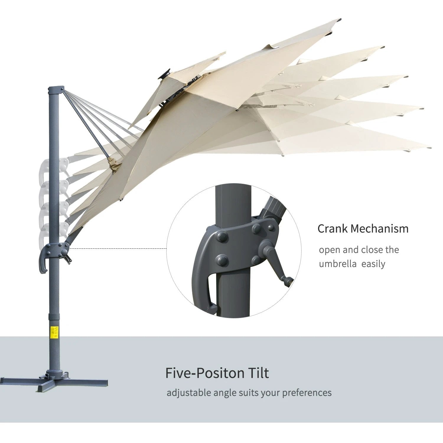 3m Cantilever Parasol w/ Solar Lights Power Bank Garden Umbrella 2-Tier Roof by Outsunny