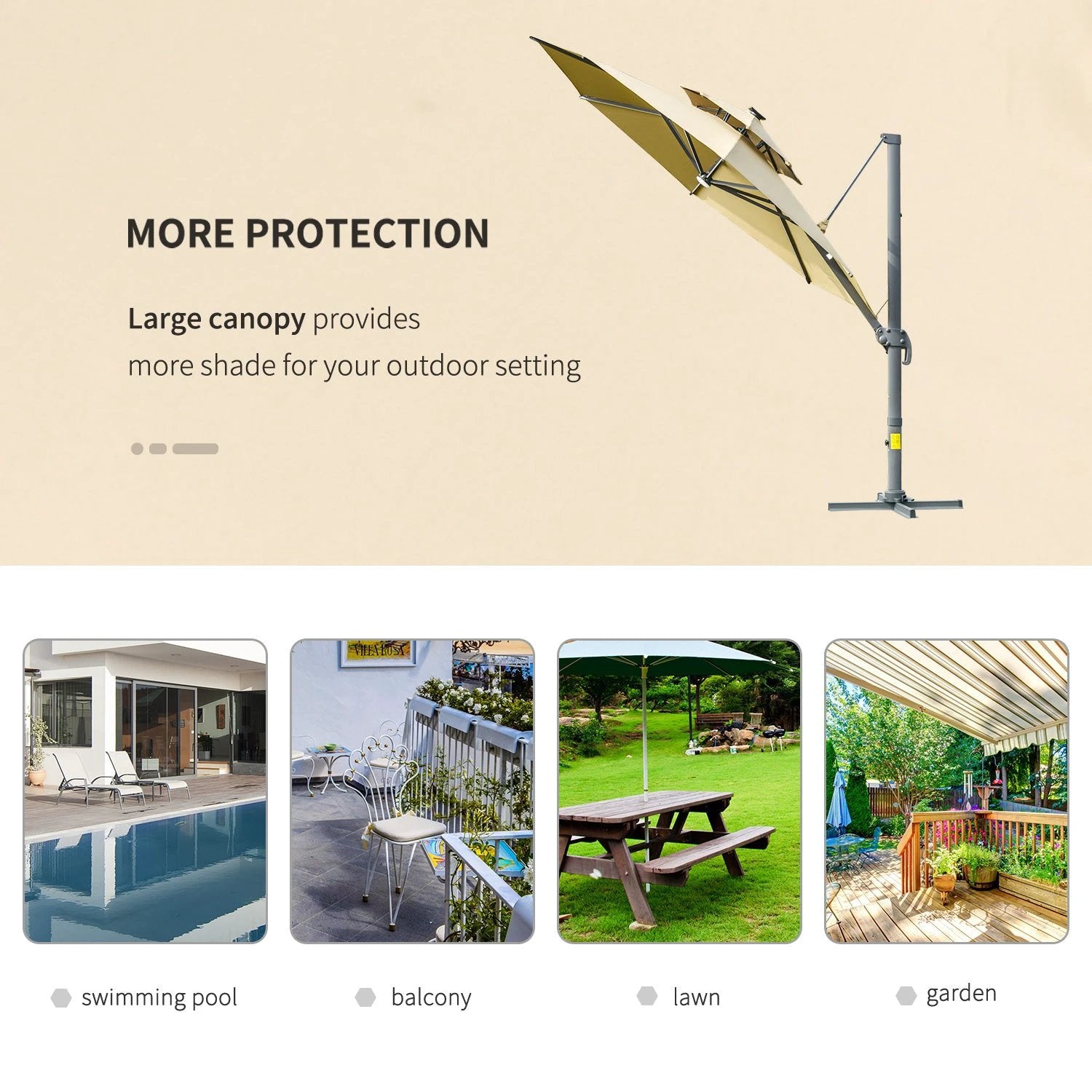 3m Cantilever Parasol w/ Solar Lights Power Bank Garden Umbrella 2-Tier Roof by Outsunny