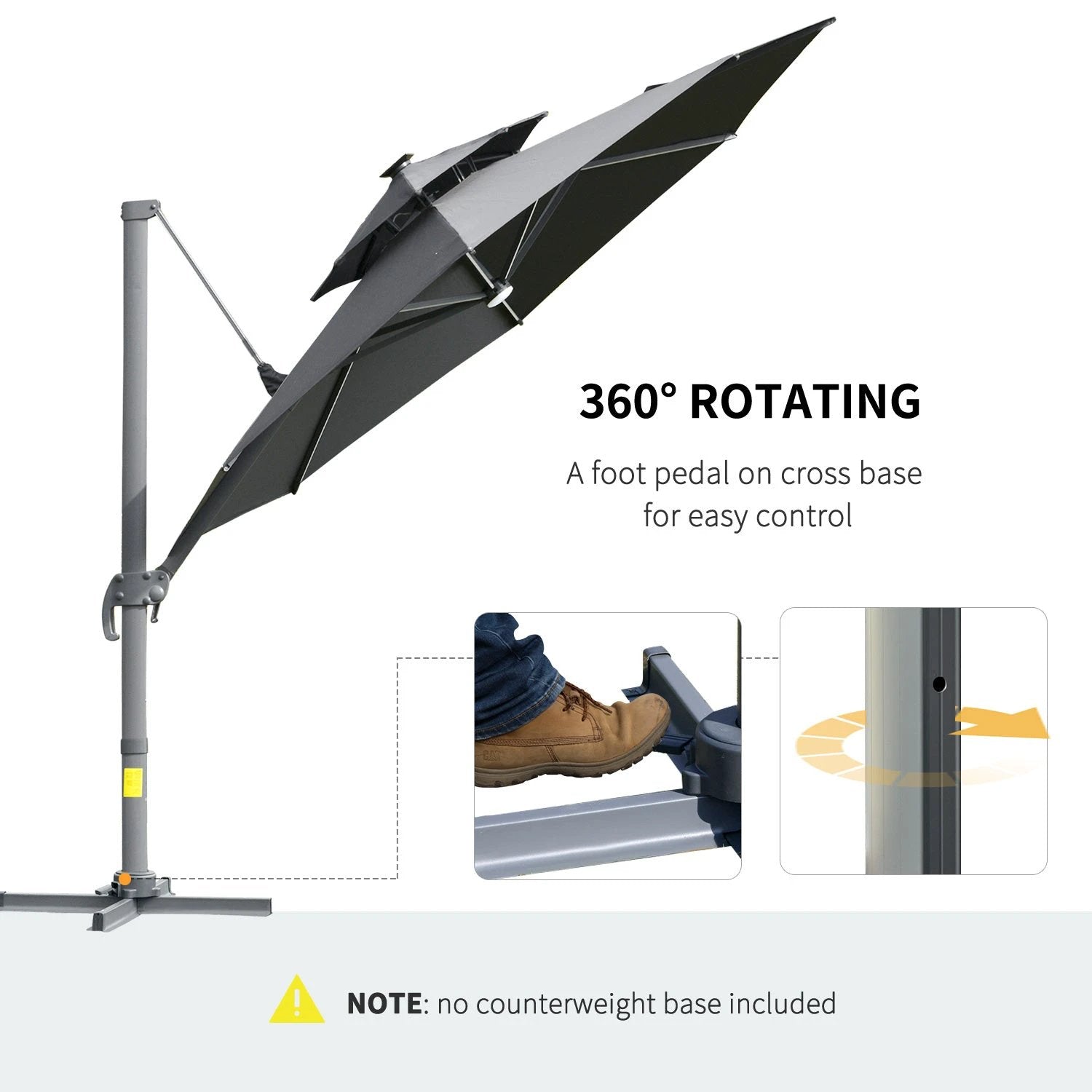 3m Cantilever Parasol w/ Solar Lights Power Bank Garden Umbrella 2-Tier Roof by Outsunny