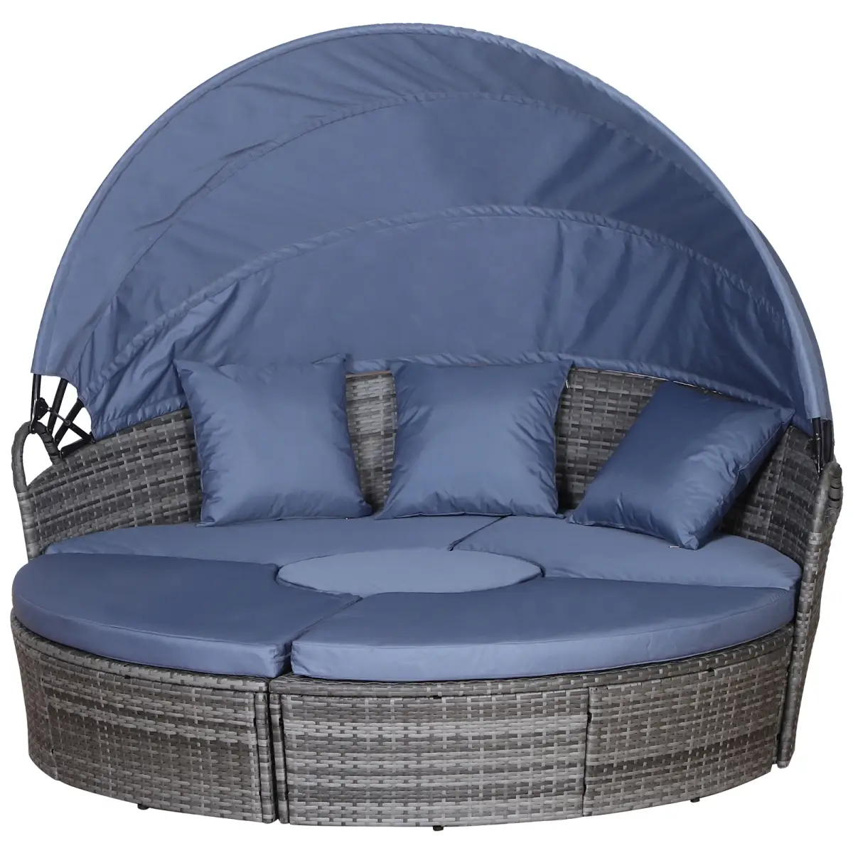 Outsunny 5 Pc Outdoor Plastic Rattan Wicker Round Sofa Bed Coffee Table Sectional Set - Garden Sofa Sets
