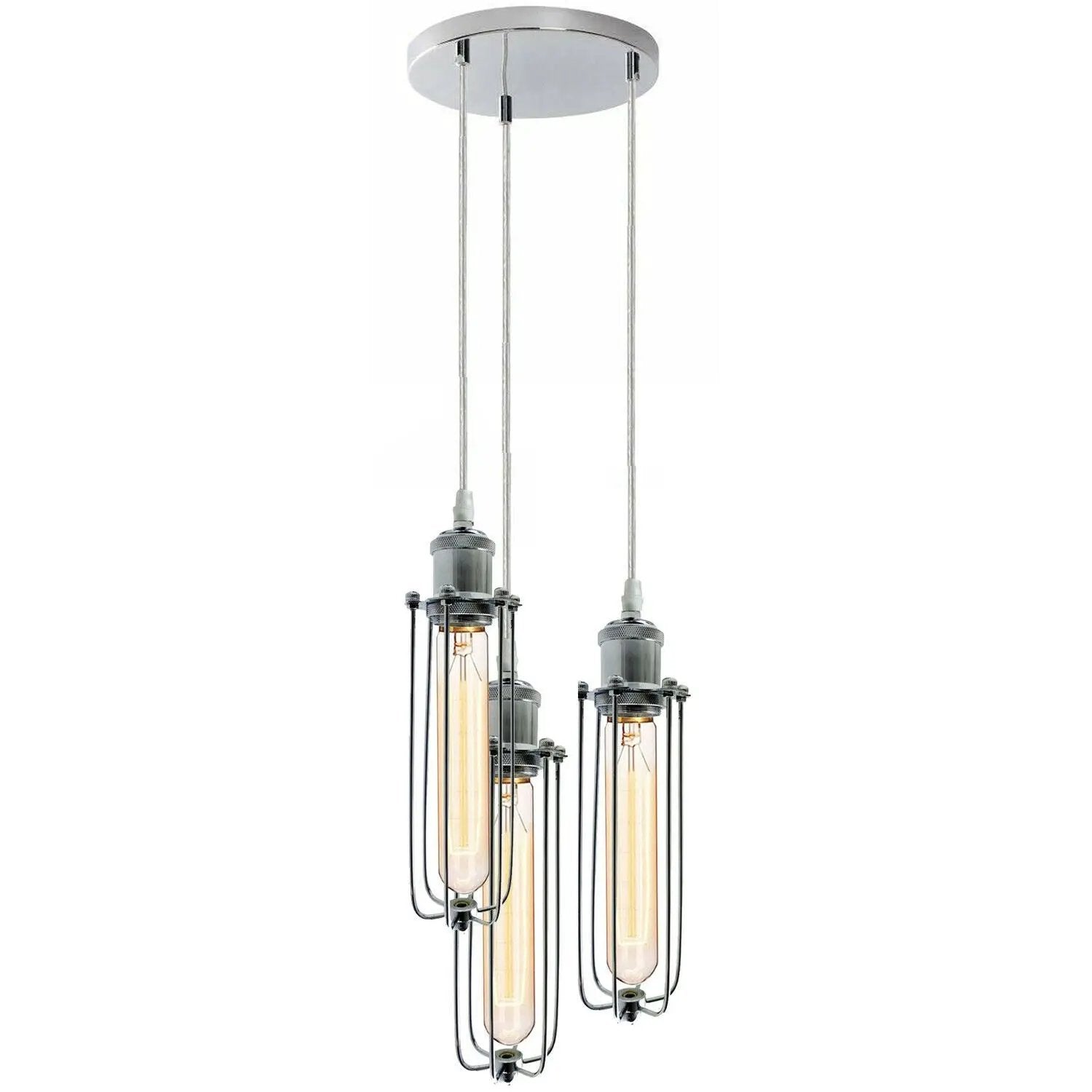 Un-branded 3 Way Cluster Hanging Ceiling Pendant Light E27 Chrome Light Fitting Lamp Kit - Pendant Lights