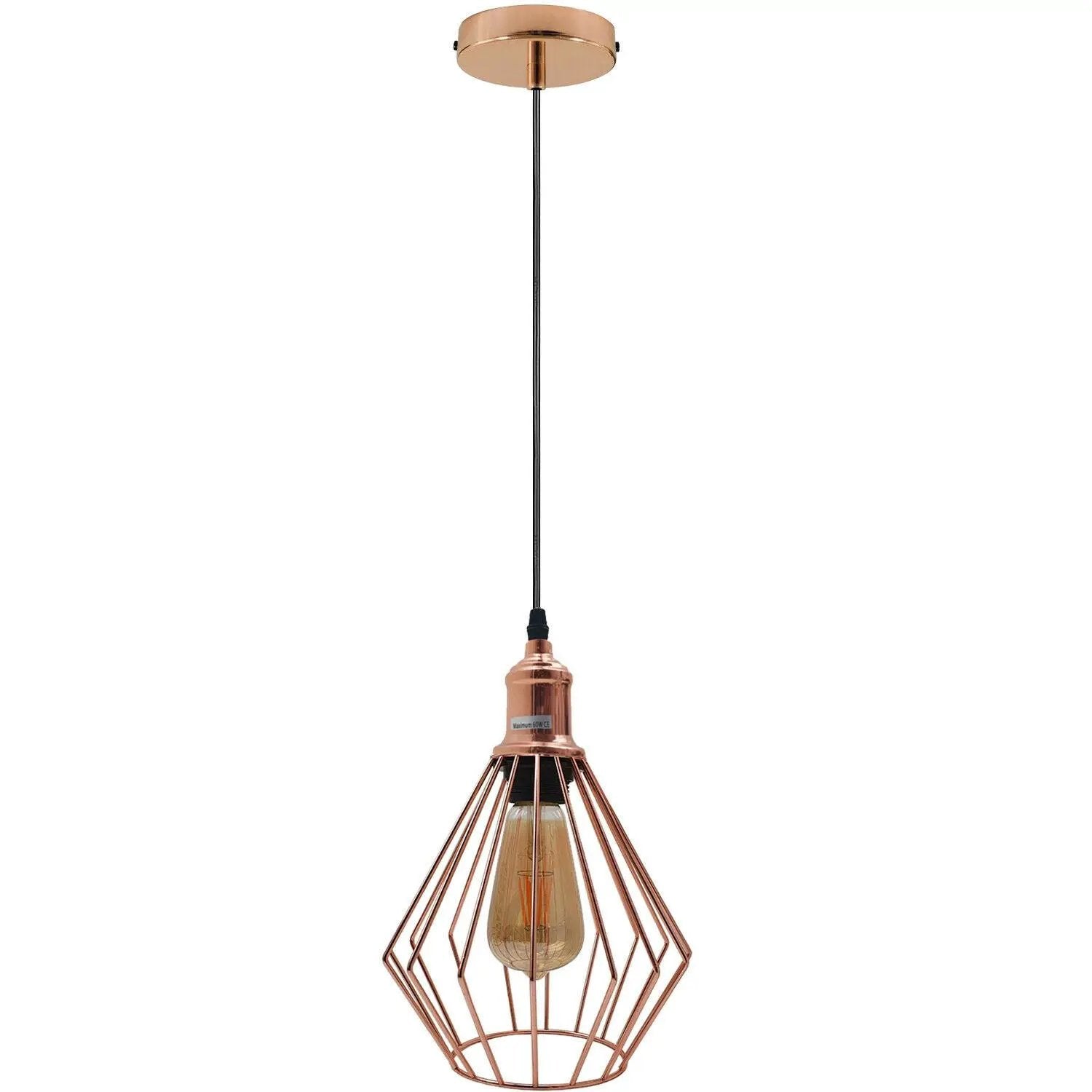 Un-branded Vintage Industrial Metal Diamond Cage Ceiling Pendant Light Modern Hanging Lamps - Pendant Lights