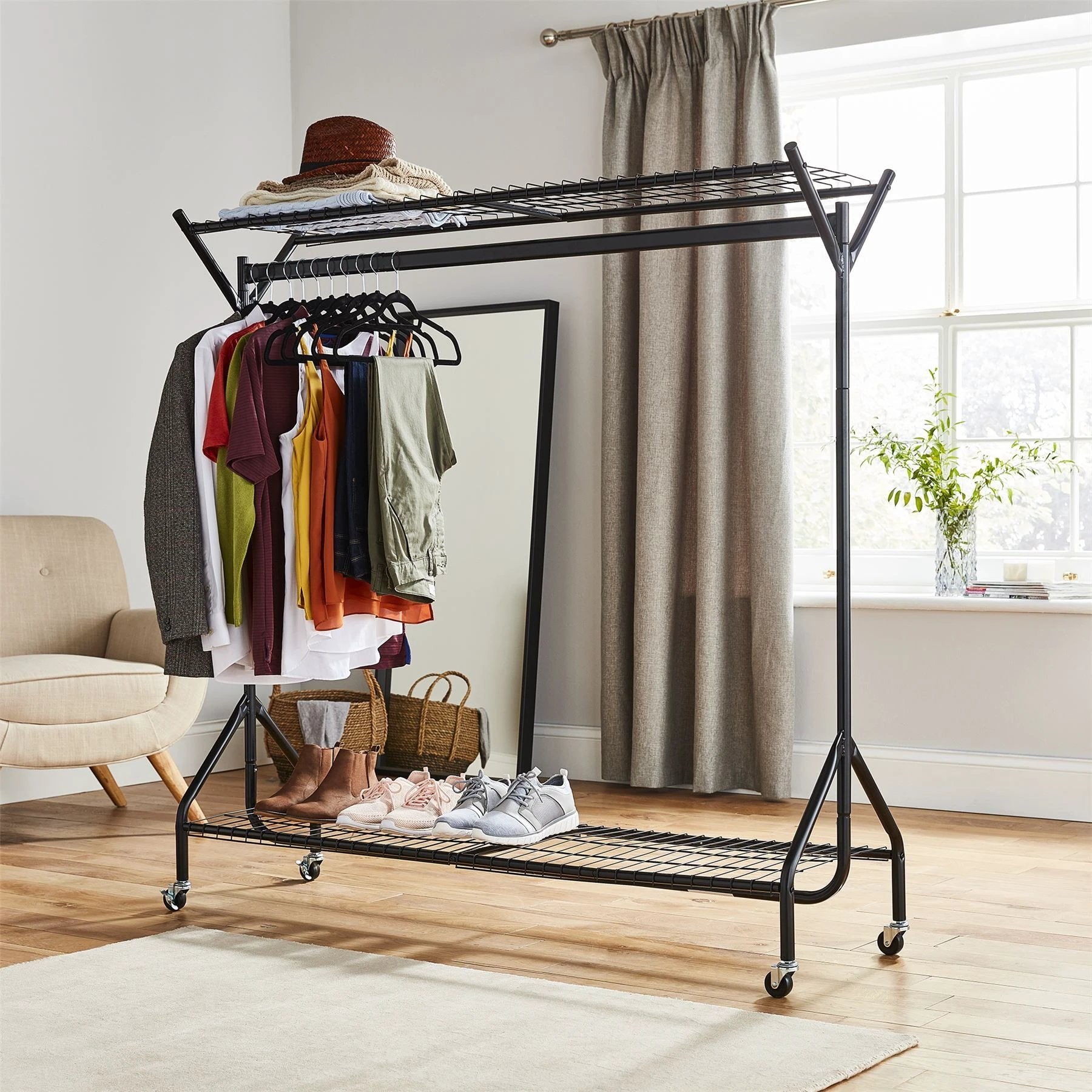All In One Clothes Rail Show Rack 4 Pole Hat Box Rack Home