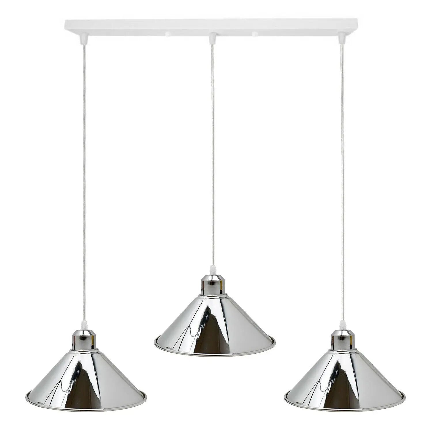 LEDSone Modern Industrial Chrome 3 Way Ceiling Pendant Light Metal Cone Shape Shade Indoor Hanging Lighting - Pendant Lights