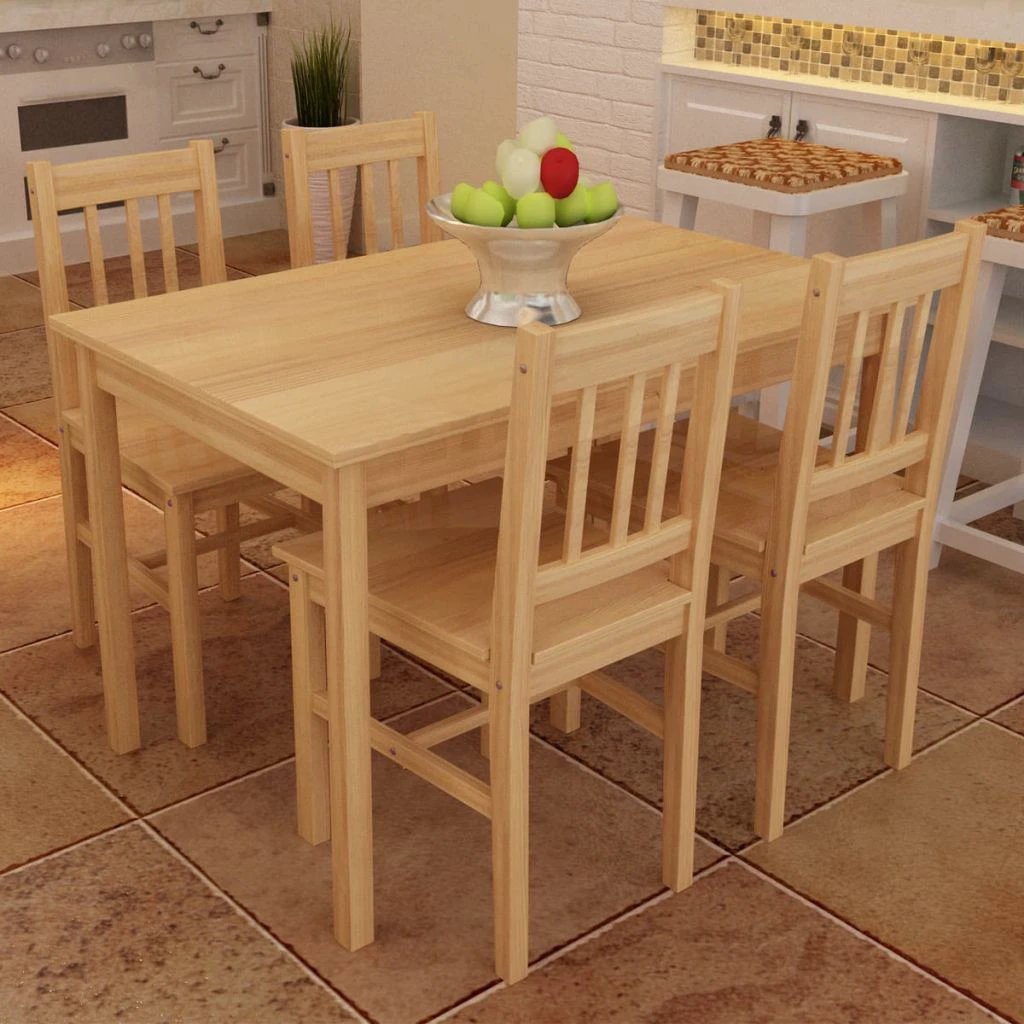 vidaXL vidaXL Dining Set 5 Pieces Pine Wood Natural - Dining Set