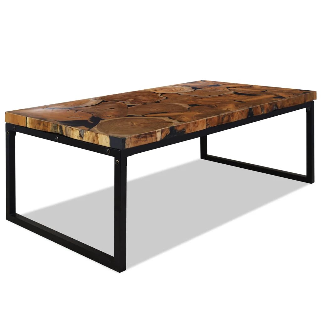 vidaXL Coffee Table 110x60x40 cm Handmade Teak With Black Resin Living Room Decor by vidaXL