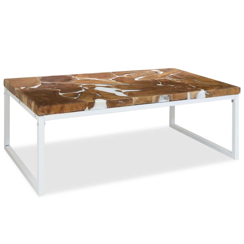 vidaXL Coffee Table 110x60x40 cm Handmade Teak With Black Resin Living Room Decor by vidaXL
