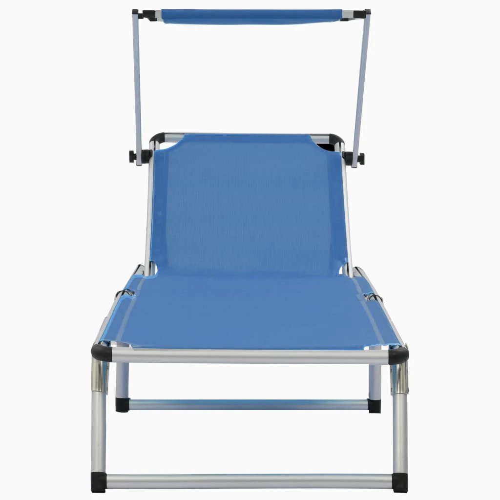vidaXL Folding Sun Lounger with Roof Aluminium and Textilene Blue by vidaXL