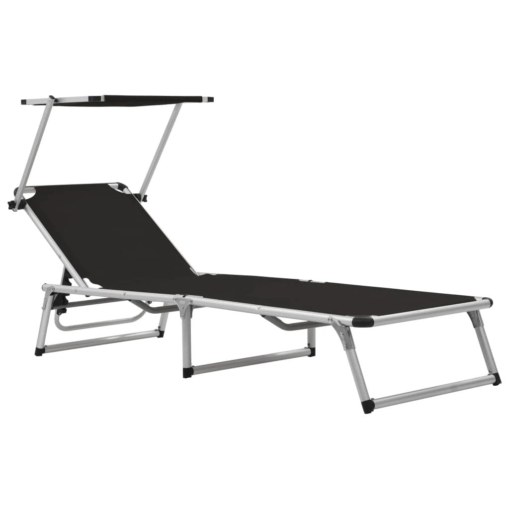 vidaXL Folding Sun Lounger with Roof Aluminium and Textilene Blue by vidaXL