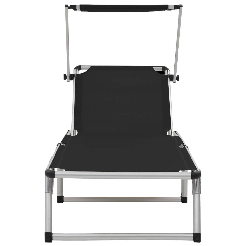 vidaXL Folding Sun Lounger with Roof Aluminium and Textilene Blue by vidaXL