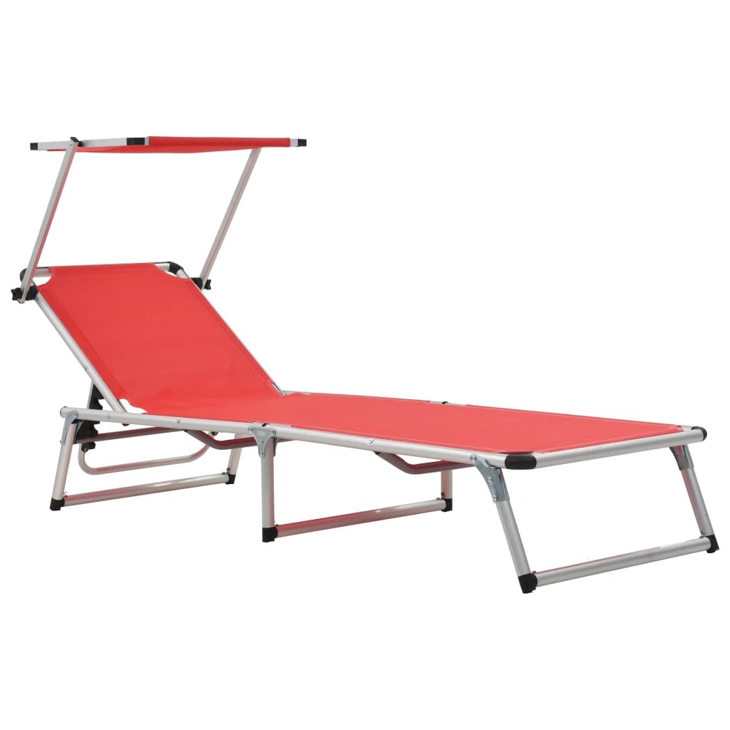 vidaXL vidaXL Folding Sun Lounger with Roof Aluminium and Textilene Blue - Sun Lounger