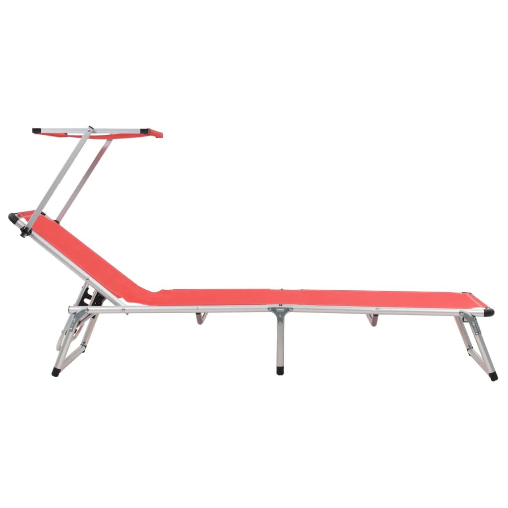 vidaXL vidaXL Folding Sun Lounger with Roof Aluminium and Textilene Blue - Sun Lounger