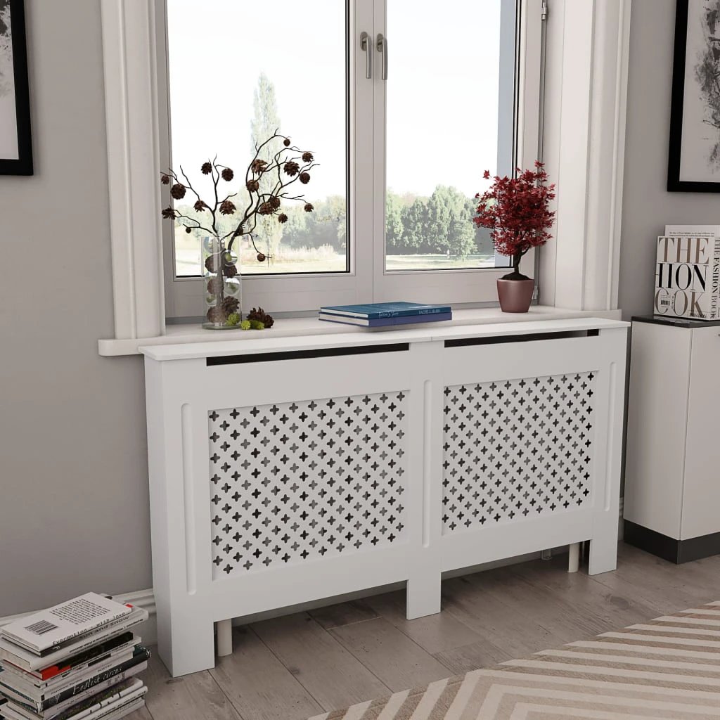 VidaXL MDF Radiator Cover White 205 cm Slatted Ventilated Cabinet For Living Room Decor by vidaXL