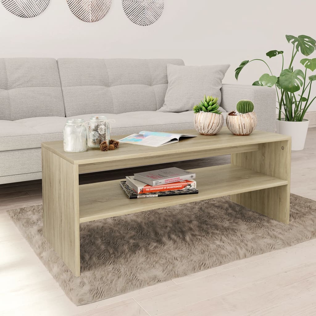 vidaXL VidaXL Coffee Table 100x40x40 cm Smoked Oak Engineered Wood With Open Shelf Living Room - Coffee Table