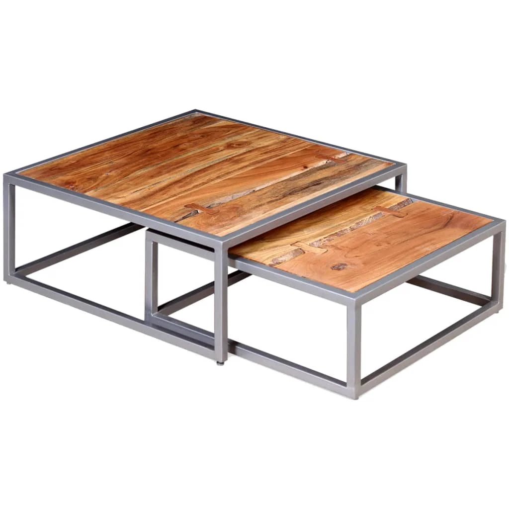 VidaXL Nesting Coffee Tables Set 2 Pieces Solid Reclaimed Teak Industrial Style Living Room by vidaXL