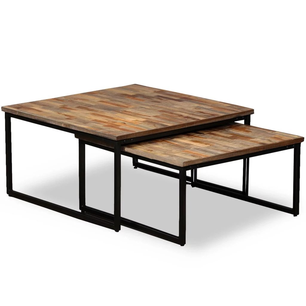 VidaXL Nesting Coffee Tables Set 2 Pieces Solid Reclaimed Teak Industrial Style Living Room by vidaXL
