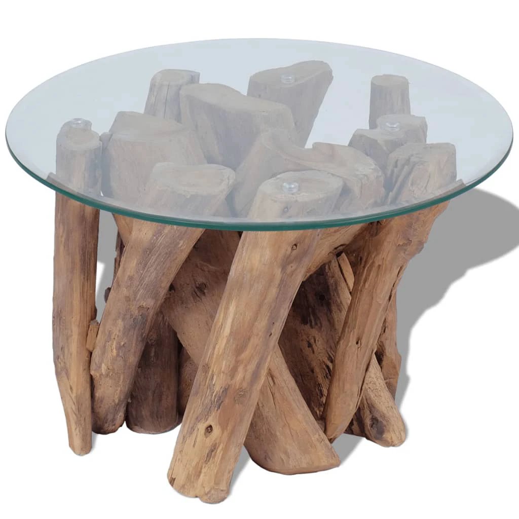 vidaXL VidaXL Coffee Table 60cm Teak Driftwood GlassTop - Coffee Table