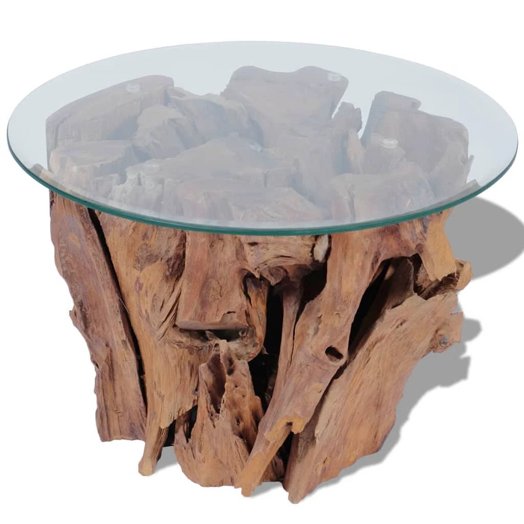vidaXL VidaXL Coffee Table 60cm Teak Driftwood GlassTop - Coffee Table
