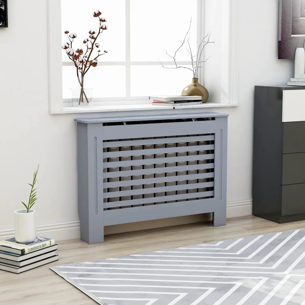 VidaXL Radiator Cover Cabinet 205 cm White MDF Modern Slatted Design With Shelf Living Room by vidaXL