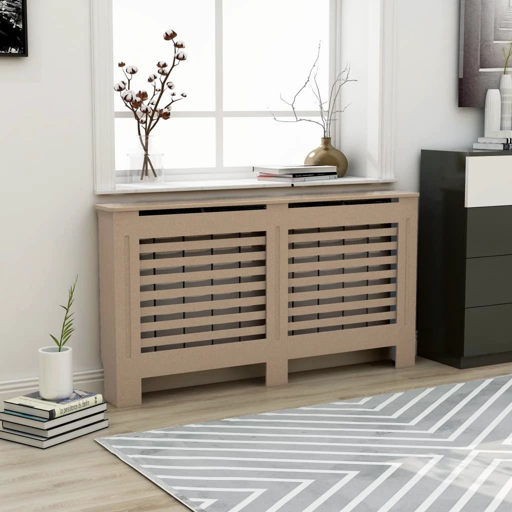 vidaXL VidaXL Radiator Cover Cabinet 205 cm White MDF Modern Slatted Design With Shelf Living Room - Radiator