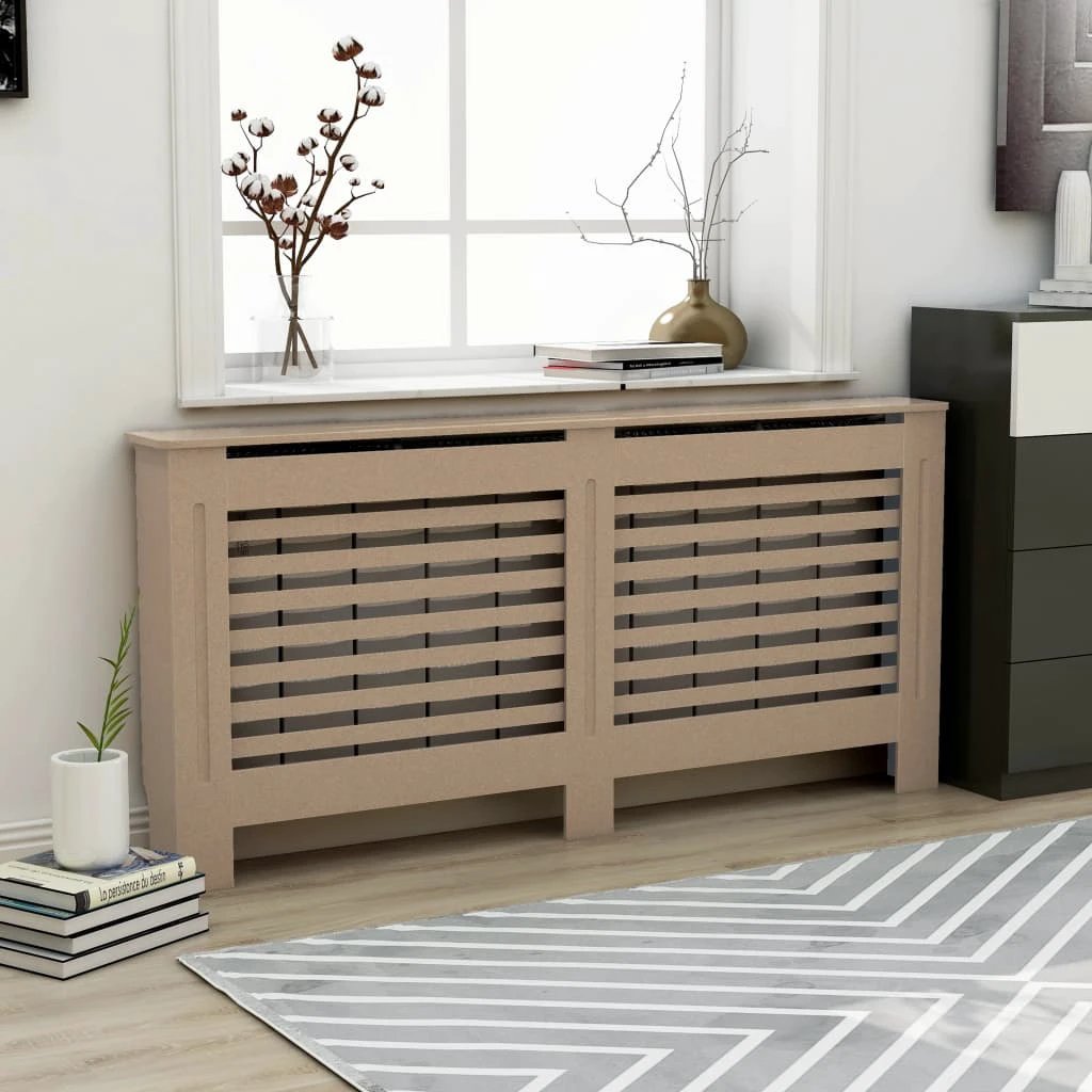 vidaXL VidaXL Radiator Cover Cabinet 205 cm White MDF Modern Slatted Design With Shelf Living Room - Radiator
