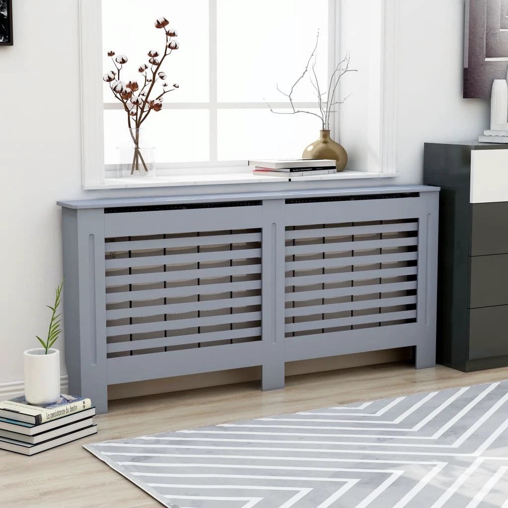 vidaXL VidaXL Radiator Cover Cabinet 205 cm White MDF Modern Slatted Design With Shelf Living Room - Radiator