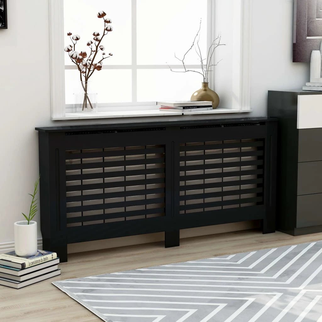 vidaXL VidaXL Radiator Cover Cabinet 205 cm White MDF Modern Slatted Design With Shelf Living Room - Radiator