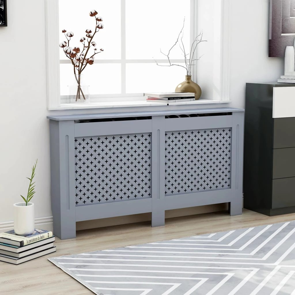 VidaXL MDF Radiator Cover White 205 cm Slatted Ventilated Cabinet For Living Room Decor by vidaXL