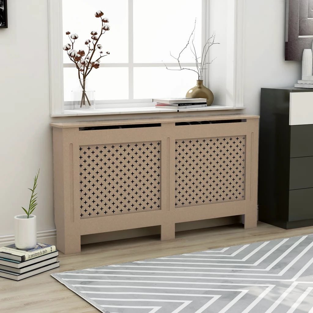 VidaXL MDF Radiator Cover White 205 cm Slatted Ventilated Cabinet For Living Room Decor by vidaXL