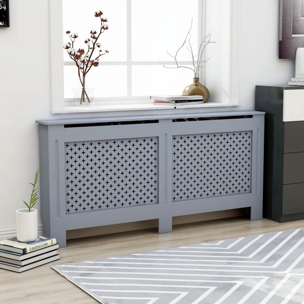 VidaXL MDF Radiator Cover White 205 cm Slatted Ventilated Cabinet For Living Room Decor by vidaXL