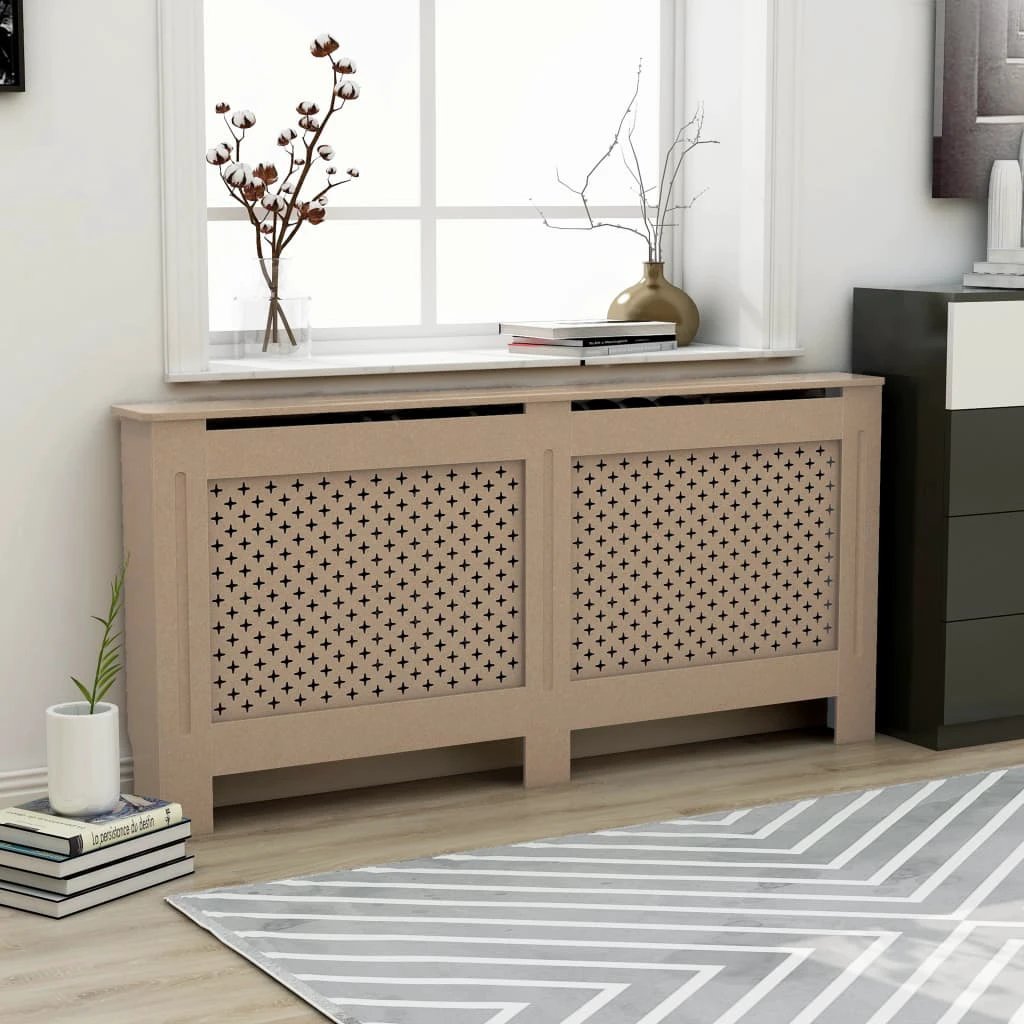 VidaXL MDF Radiator Cover White 205 cm Slatted Ventilated Cabinet For Living Room Decor by vidaXL
