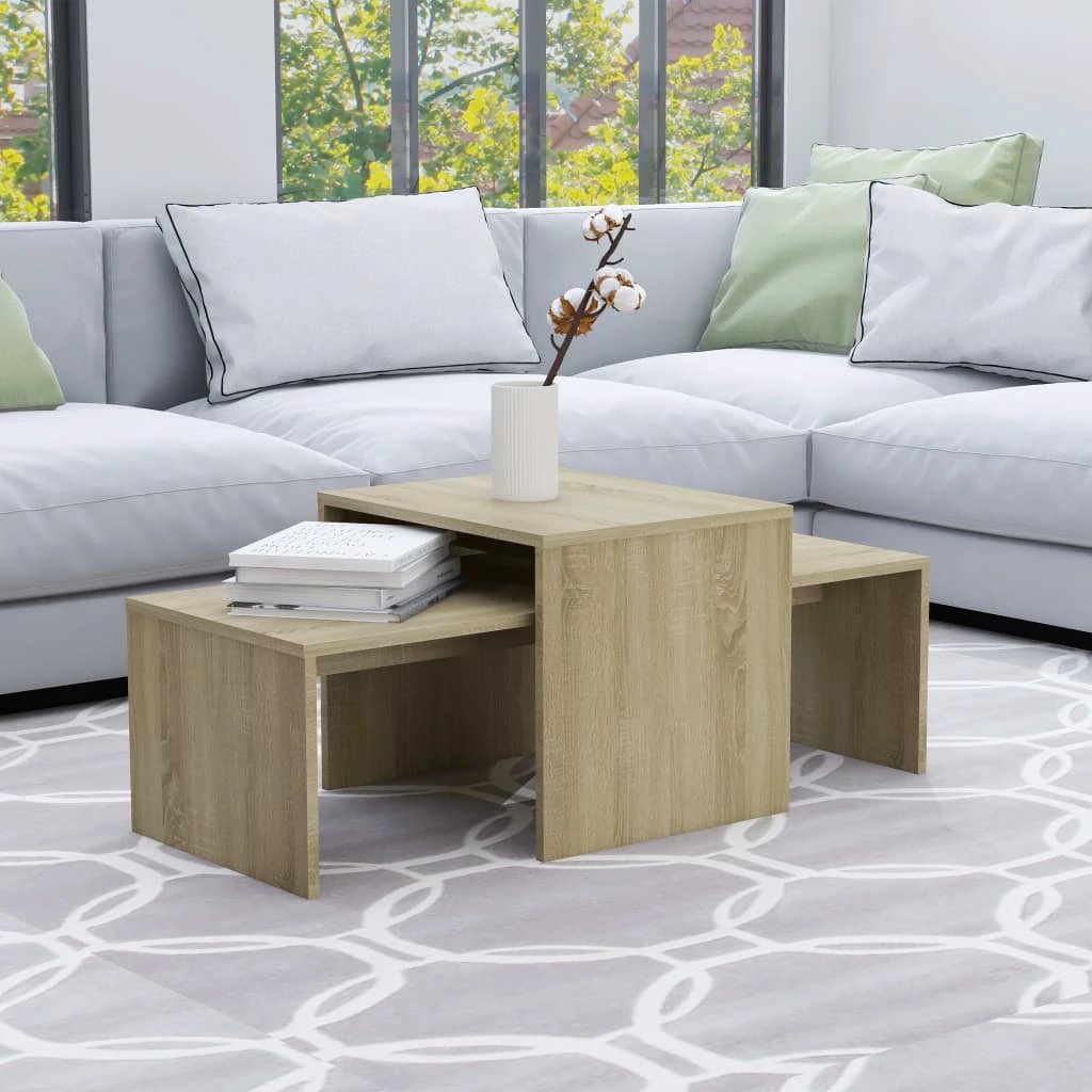 vidaXL vidaXL Coffee Table Set Smoked Oak 100x48x40 cm Engineered Wood Modern Living Room Decor - Coffee Table