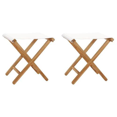 vidaXL Folding Chairs 2 pcs Solid Teak Wood and Fabric Cream White by vidaXL
