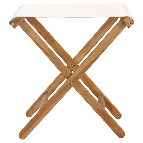 vidaXL Folding Chairs 2 pcs Solid Teak Wood and Fabric Cream White by vidaXL