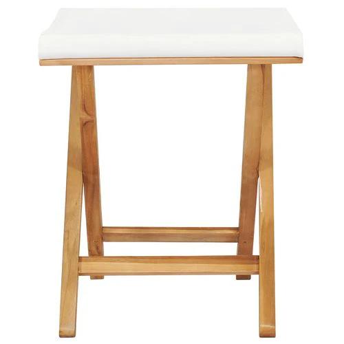 vidaXL Folding Chairs 2 pcs Solid Teak Wood and Fabric Cream White by vidaXL