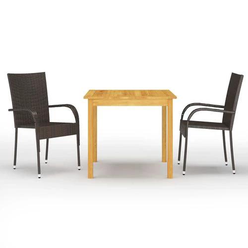 vidaXL vidaXL 3 Piece Garden Dining Set with Solid Acacia Wood Table and Weather-Resistant Rattan Chairs for Outdoor Entertaining - Garden Set