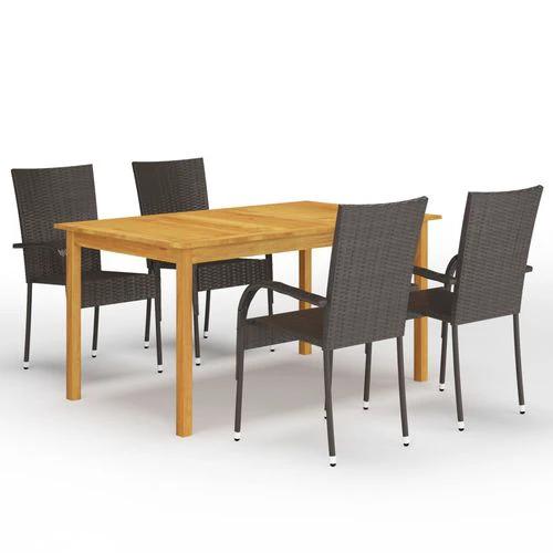 vidaXL 5 Piece Garden Dining Set 150x90x74 cm Solid Acacia Wood Table with Weather-Resistant PE Rattan Chairs for Outdoor Use by vidaXL