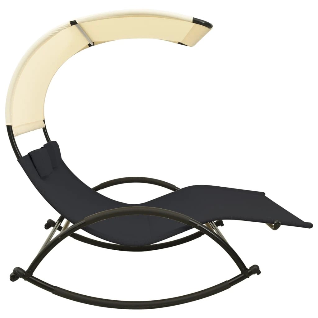vidaXL Double Sun Lounger with Canopy Textilene Black and Cream by vidaXL