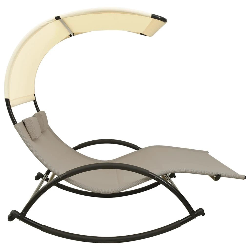 vidaXL vidaXL Double Sun Lounger with Canopy Textilene Black and Cream - Sun Lounger