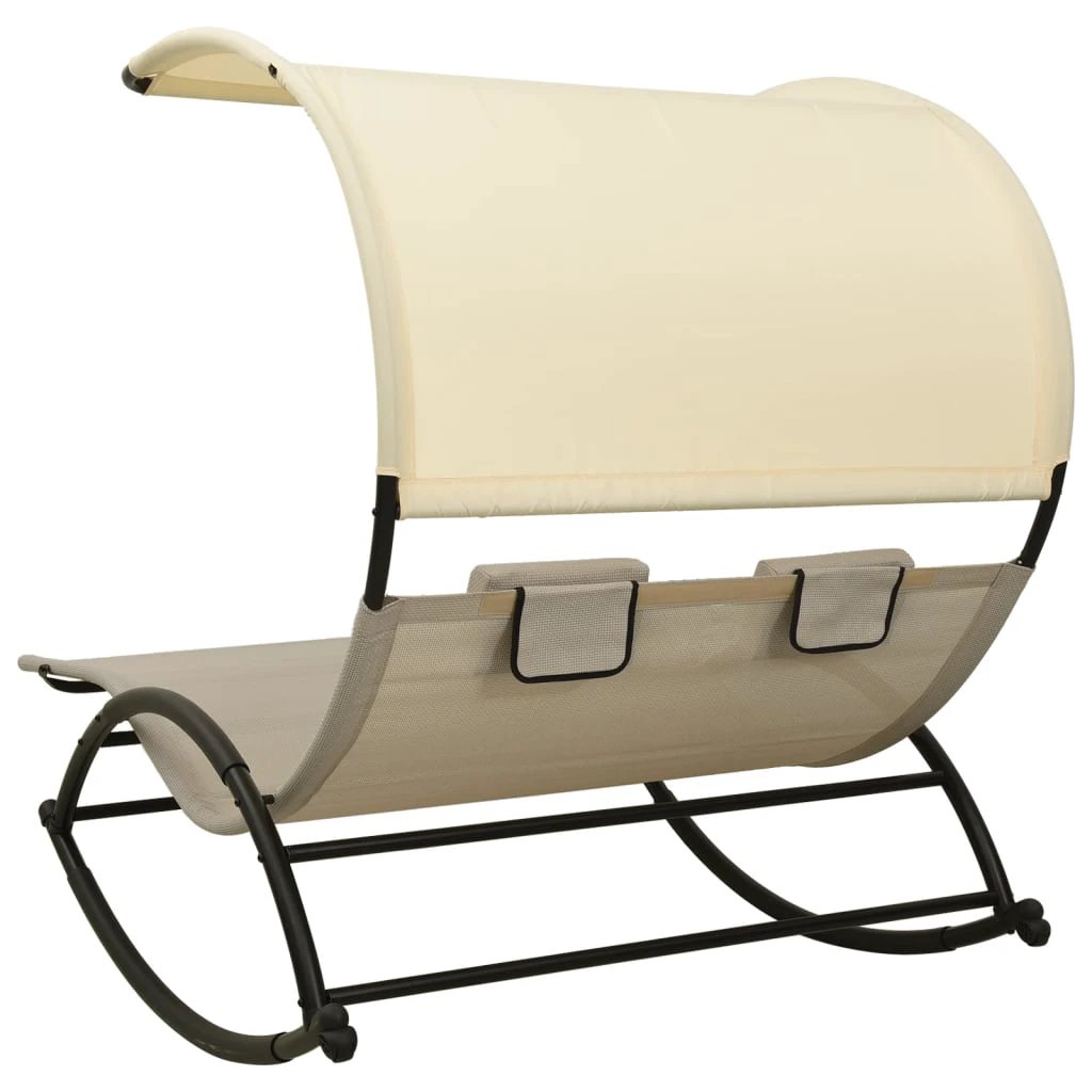 vidaXL vidaXL Double Sun Lounger with Canopy Textilene Black and Cream - Sun Lounger