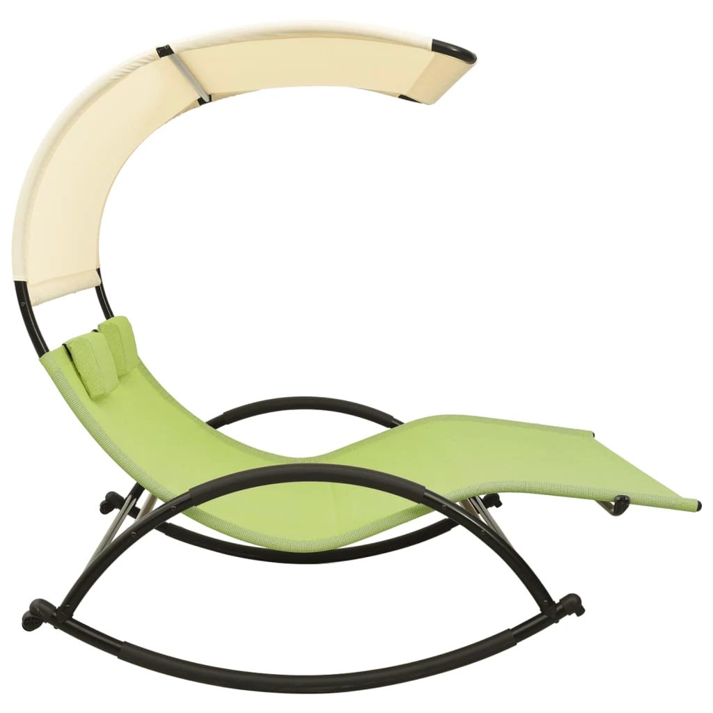 vidaXL vidaXL Double Sun Lounger with Canopy Textilene Black and Cream - Sun Lounger