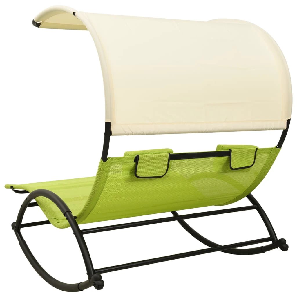 vidaXL vidaXL Double Sun Lounger with Canopy Textilene Black and Cream - Sun Lounger
