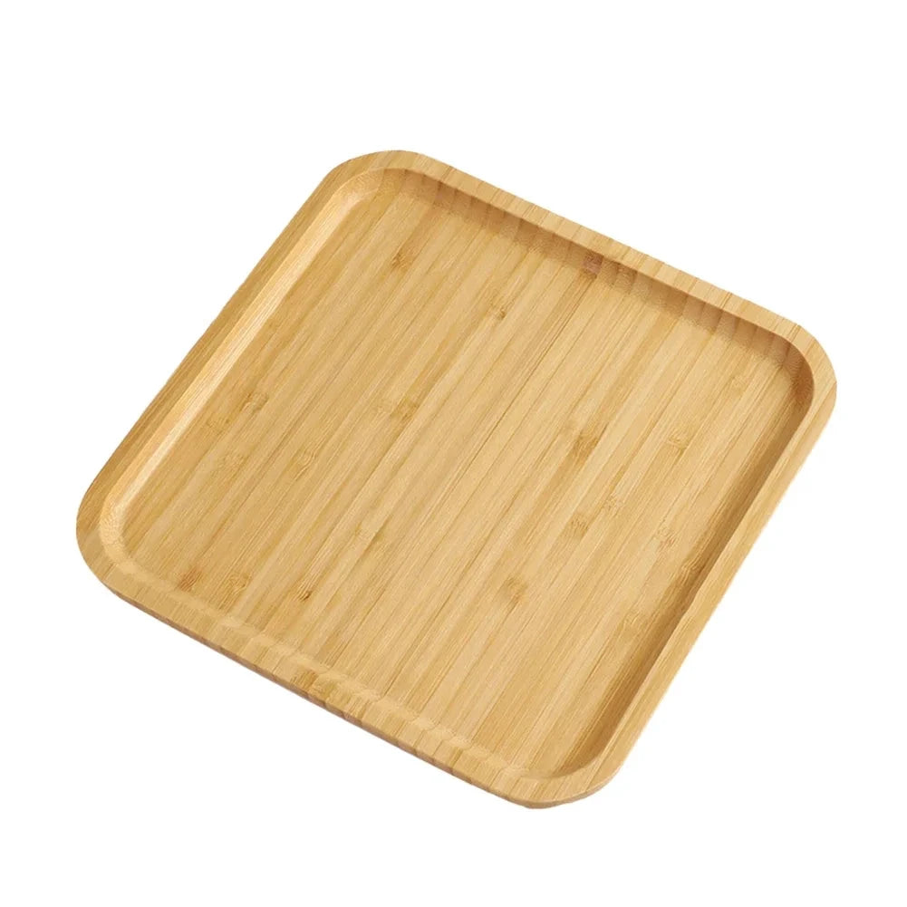 NONE Square Bamboo Serving Tray Kitchen Food Tableware Tray For Dinners Party Tea Bar Wood Coffee Tray Food CupTrays Decorative -