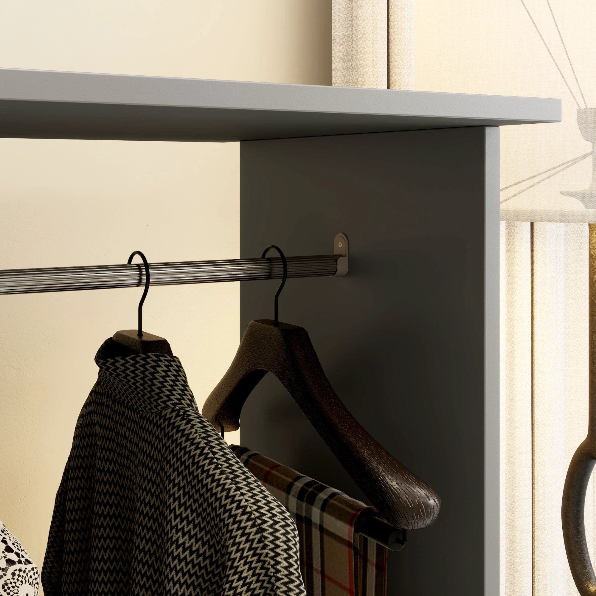 HOMCOM Mobile Double Open Wardrobe w/ Clothes Hanging Rail Clothing Grey by HOMCOM
