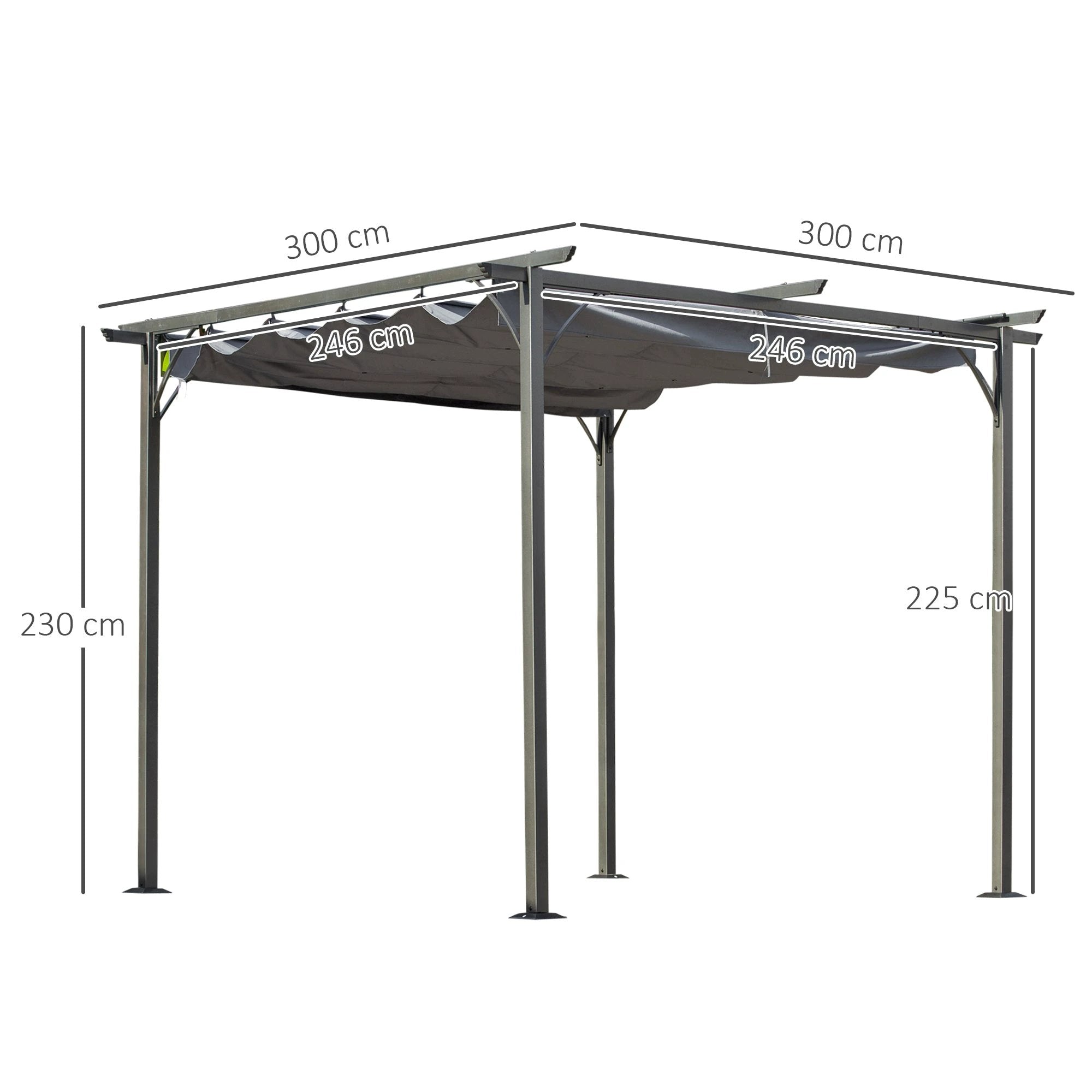 Outsunny 3x3 m Metal Pergola Gazebo Awning Retractable Canopy Grey 3x3m - Uncategorized Gazebos